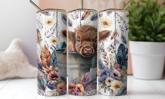 20 oz skinny tumbler highland cow